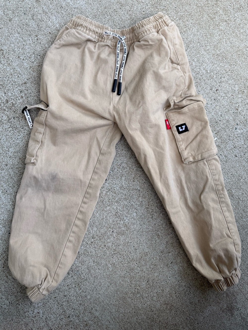Kids 6T Beige Cargo Jogger Pants - Elastic Waist & Cuffs